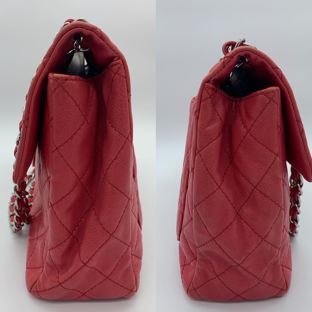 Authentic Chanel classic maxi soft caviar single flap in SHW - Picture 11 of 15